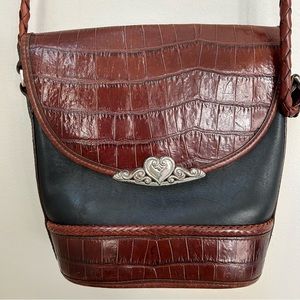 Brighton Womans Vintage Black and Brown Leather  Braided Strap Crossbody